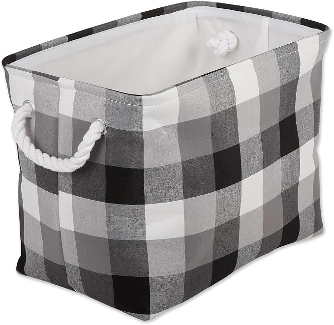 DII Buffalo Check Storage Bin, Medium Rectangle, 16x10x12, Tri Color Black