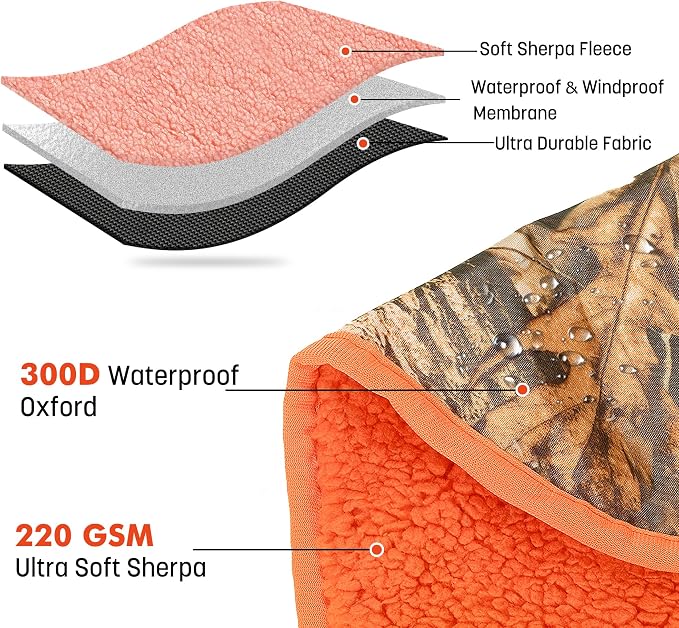 Tirrinia Waterproof Outdoor Blanket with Sherpa Lining, Windproof Foldable
