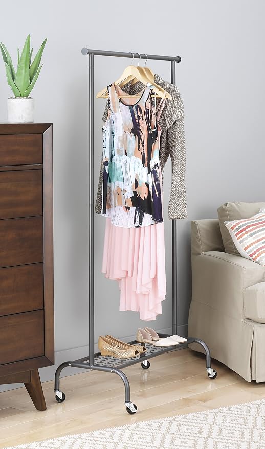 Whitmor Heavy Duty Adjustable Garment Rack-Rolling Clothes Organizer, Black and Chrome