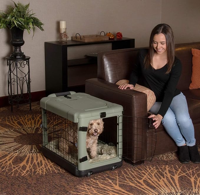 Pet Gear The Other Door 4 Door Steel Crate for Dogs/Cats, 27", Willow | Garage-Style Door, Includes Plush Bed & Travel Bag, No Tools Required