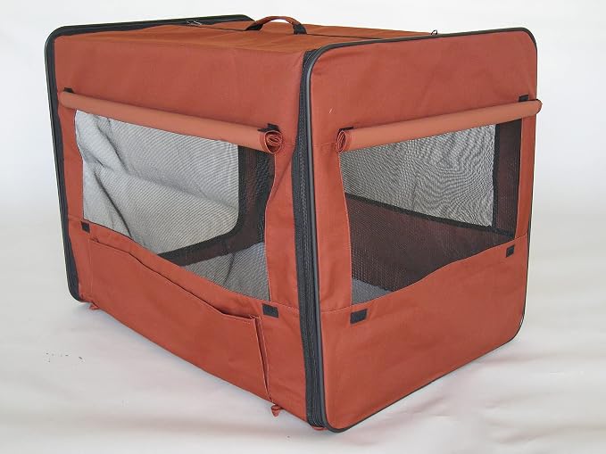 Go Pet Club 32" Soft Collapsible Dog Crate, Portable Pet Carrier, Thick Padded Pet Travel Crate for Indoor & Outdoor, Foldable Kennel Cage with Durable Mesh Windows, Brown