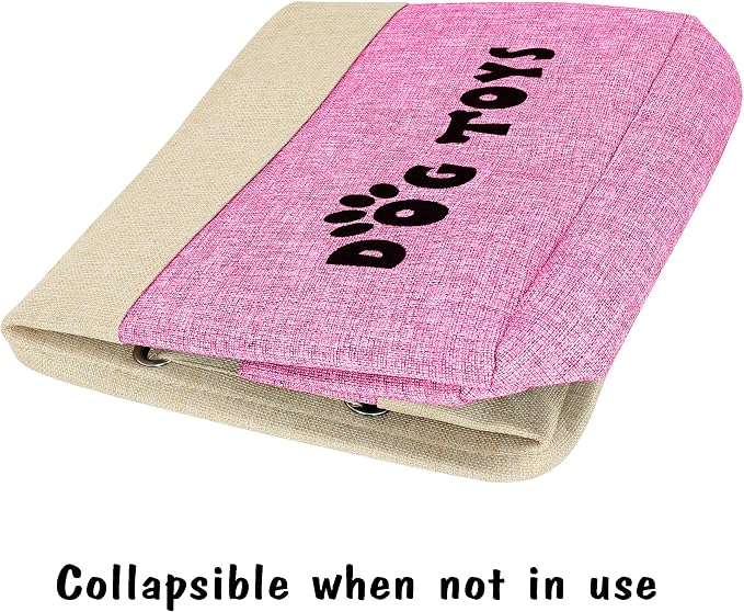 PET ARTIST Dog Toy Basket, Large Collapsible, Pink, L:15"x13"x12" | Dog Toy Bin Box, Comfortable Handles, Large Pet Toy Storage Organizer, For Accessories, Toys, Coat & Clothing, Blanket Leash