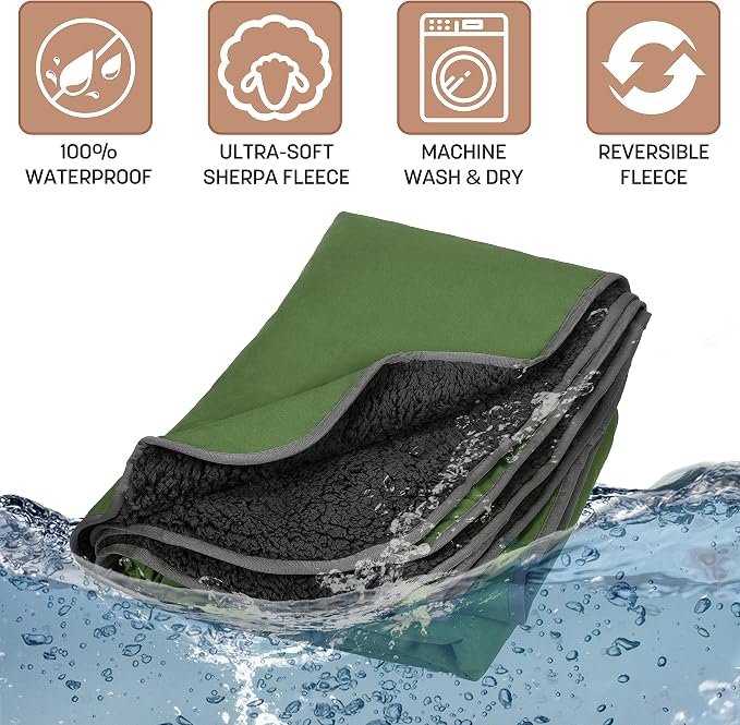 Tirrinia Waterproof Outdoor Blanket with Sherpa Lining, Windproof Foldable