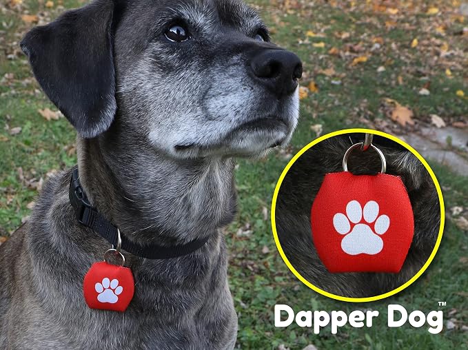 Dapper Dog - Dog Tag Silencer with Tag Ring (Red with White Paw Print)