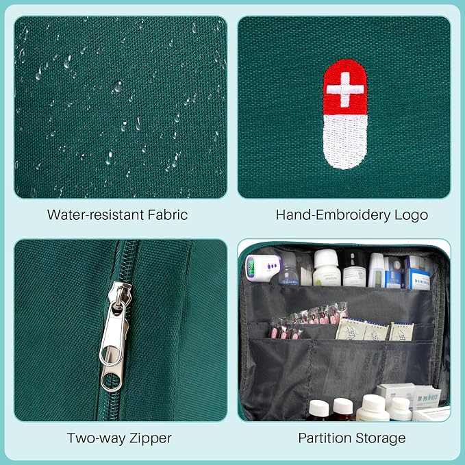 First Aid Bag Empty Medicine Bag Portable Medical Supplies Organizer Bag for Home Traveling Outdoor Hiking Camping Backpacking Cycling (Green)