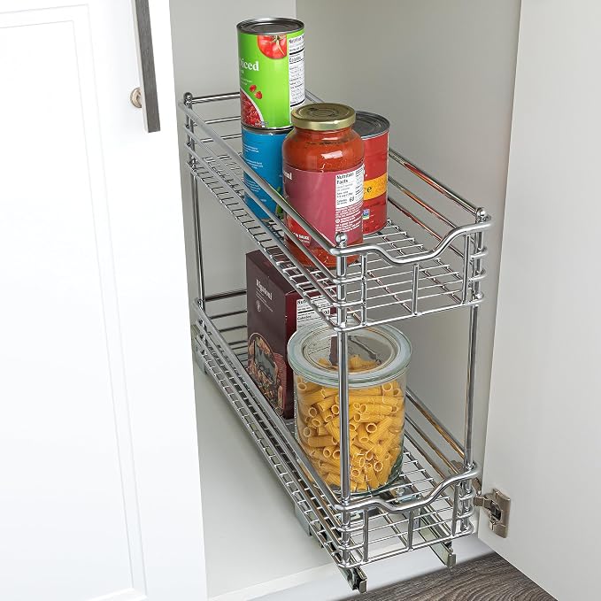 Household Essentials Glidez 2‑Tier Multipurpose Chrome‑Plated Steel Pull‑Out/Slide‑Out Under Cabinet Organizer, Chrome Finish