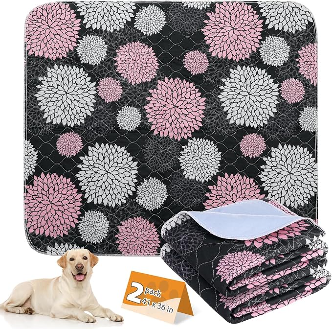 Washable Pee Pads for Dogs, 2 Pack Super Absorbent Reusable Puppy Training Pads Waterproof, Nonslip and Leak-Proof Dog Pee Pads, Large Pet Mats Whelping Pads for Floor, Crate, Couch, 36"x41"