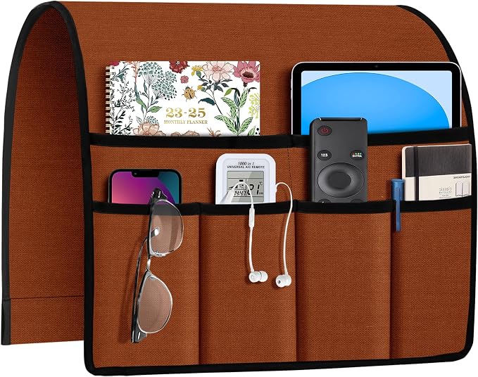 Joywell Armrest Organizer Remote Holder for Recliner Armchair Caddy Couch Sofa Arm Chair Caddie with 6 Pocket Storage for Magazine, Phone, iPad,Terracotta