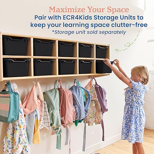 ECR4Kids Scoop Front Storage Bins, Multipurpose Organization, Black, 10-Piece | Durable plastic, GREENGUARD Gold Certified, 1.2 gallon capacity, lightweight & nestable, built-in handle, classroom/home use