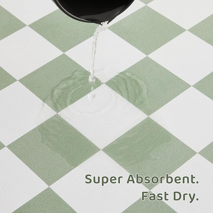 Ralxion Checkered Dog Feeding Mat, Absorbent Mats for Dog Food and Water Bowl, Dispenser, Retro Modern Aesthetic Sage Green Checkerboard Pet Placemat for Dogs, Cats, Puppy Accessories, 12" X19”