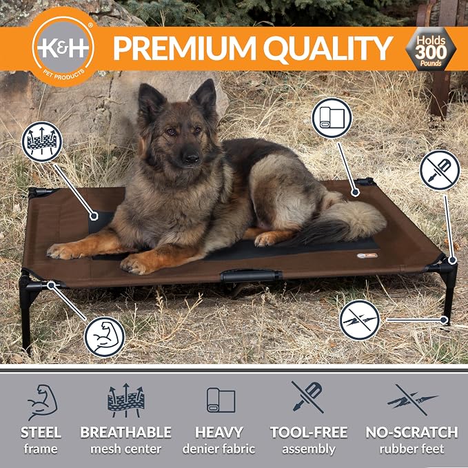 K&H Outdoor Elevated Dog Bed, Cooling Raised Dog Bed, Chocolate, XL 50x32in | Pet Cot for Large & Extra Large Pets, Breathable Mesh Center Hammock Design, Indoor/Outdoor Washable Cover, 50x32in