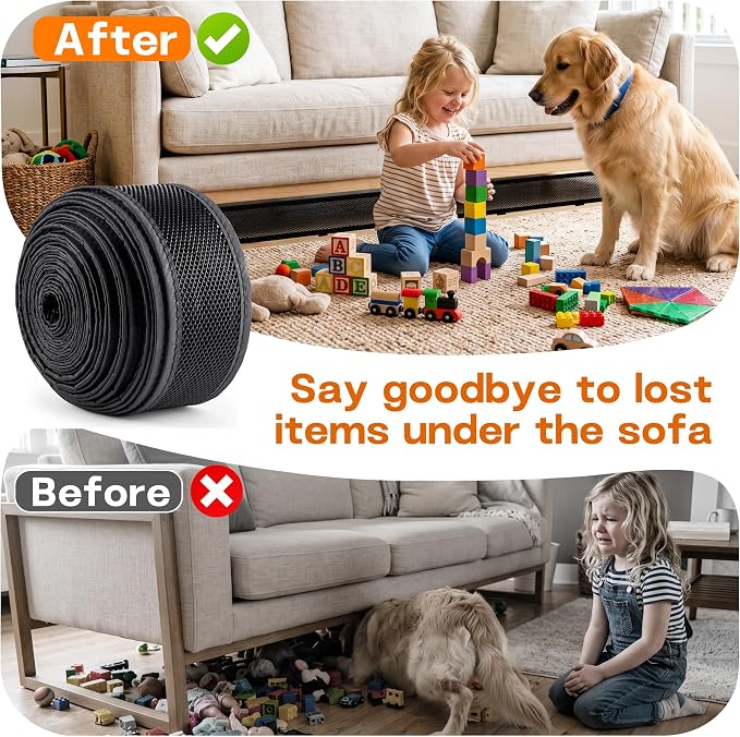 Under Couch Blocker for Pets, 394" x 3", Adjustable Under Sofa/Bed Barrier | Toy Blockers for Under Furniture, Pet Proof Gap Guard, Couch Toy Stopper, Furniture Bottom Shield, 394" x 3", Black