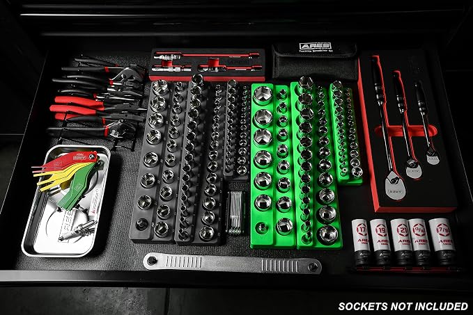 ARES 60160 6-Pc Black/Green Metric/SAE Magnetic Socket Organizer | Part No. 60160; Metric and SAE Set Black and Green -1/4 in, 3/8 in, 1/2 in Socket Holders -143