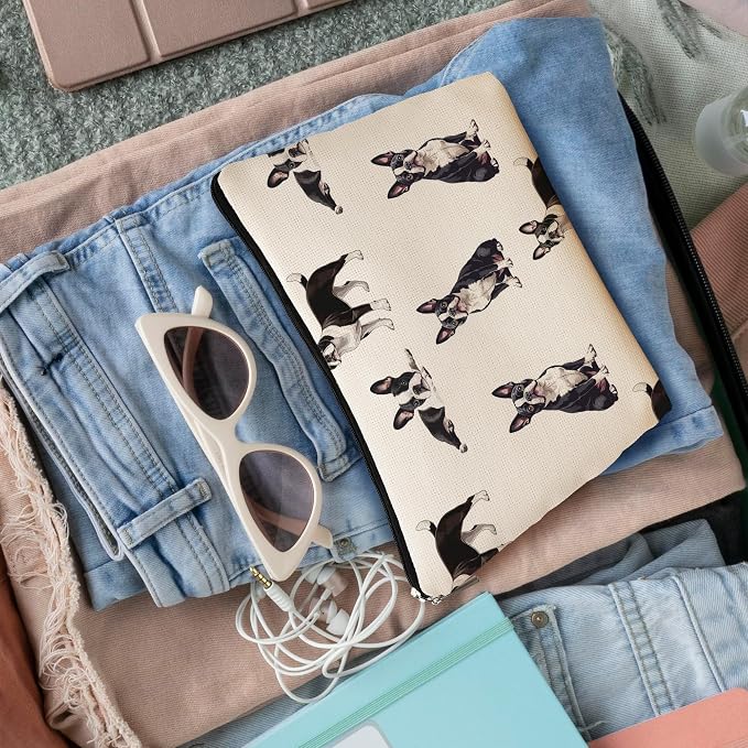 Boston Terrier Dog Makeup Bag, Boston Terrier Lovers Gifts Cosmetic Bag for Women, Dog Mom Lovers Owner Gifts for Women Christmas, Pet Lover Gift Zipper Travel Makeup Pouch for Purse