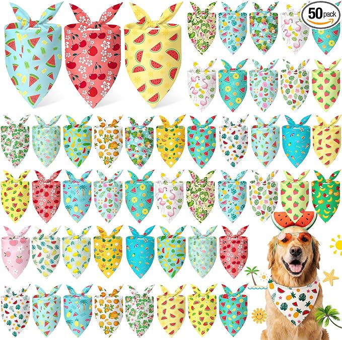 Abbylike 50 Pcs Summer Hawaiian Dog Bandanas Bulk, Tropical Fruits