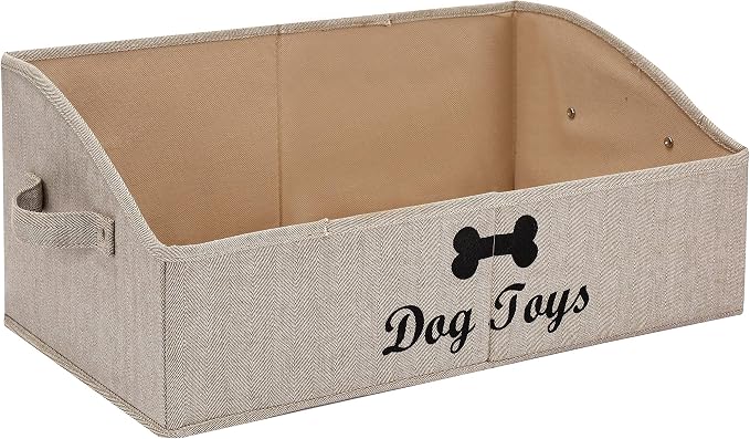 Morezi Linen-cotton blend dog toy basket and dog toy box, dog toy basket storage - Perfect for organizing pet toys, blankets, leashes, chew toys - Khaki Stripe - Dog