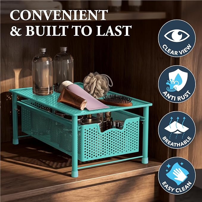 Simple Houseware Stackable Cabinet Basket Drawer Organizer, Turquoise
