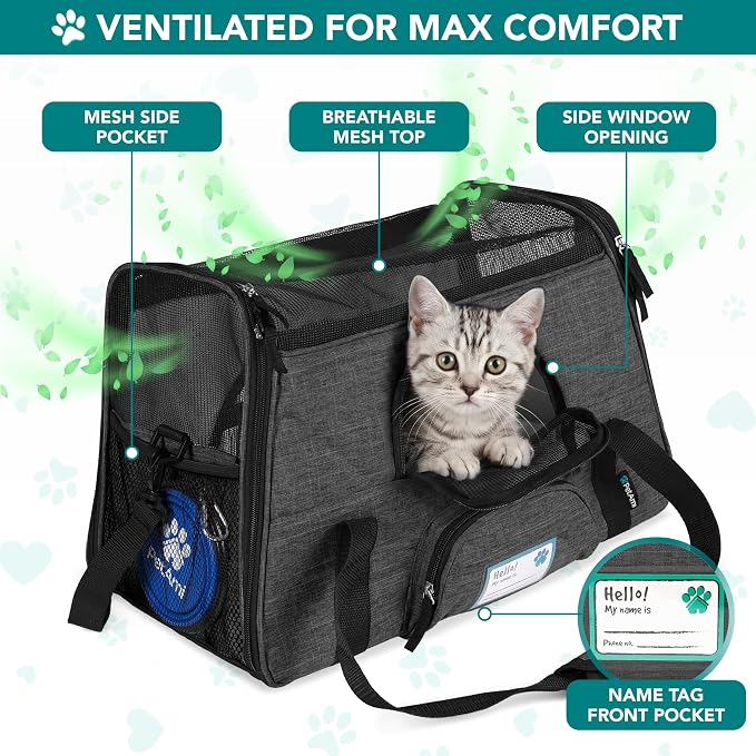 PetAmi Airline Approved Pet Carrier Cats Small Dogs, Large Heather Charcoal | Soft Sided TSA Travel Bag, Sherpa Bed, Breathable Mesh Ventilation, Collapsible Bowl, Fits Under Seat, Up to 18 lbs