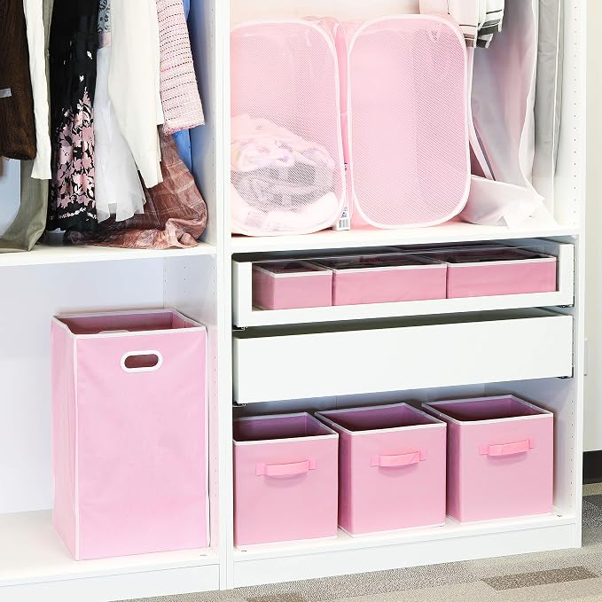 Simple Houseware 11-Inch Foldable Cube Storage Bins, Pink, 6-Pack | Lightweight & Durable Structure Fabric Cubes Organizer for Closet or Shelves