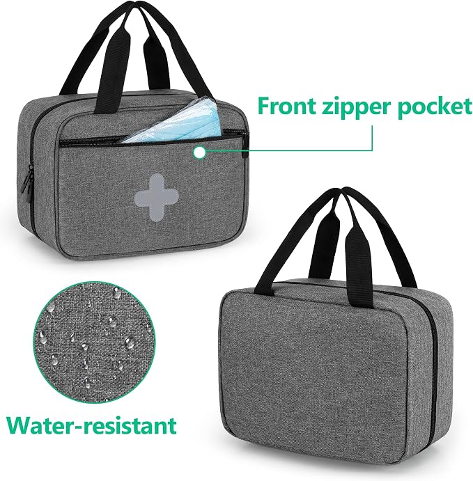 Empty First Aid Kits Case, Portable Emergency Kit Organizer, Gray | Medical Bag for Emergency Supplies and Pill Bottles, Large Capacity, for Hiking, Camping, Car, Travel, Home and Outdoor