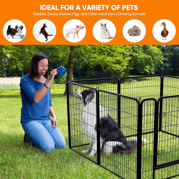 8-Panel Dog Playpen - 40" Height, Indoor/Outdoor, Small to Large Dogs, Puppy Kennel