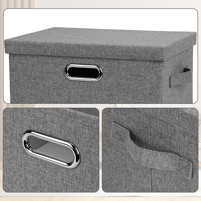 Graciadeco Medium 15" 21 Quart Collapsible Stackable Storage Bins with Lids, 1 Pack Gray Foldable Fabric Closet Storage Boxes with Lids, 4 Handles Heavy-duty Linen Cube Baskets for Bedroom | 21 Quart 1 Pack Gray1 Collapsible Stackable Linen Fabric 4 Ha...