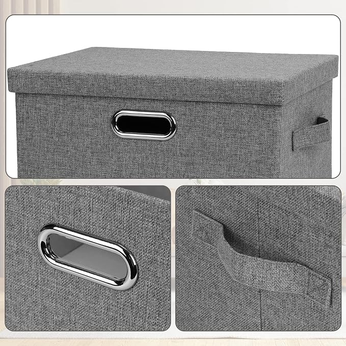 Graciadeco Medium 15" 21 Quart Collapsible Stackable Storage Bins with Lids, 3 Packs Grey Foldable Fabric Closet Boxes Heavy-duty Linen Cube Baskets Container for Bedroom Office (15 x 11 x 8) | 21 Quart 3 Pack Gray1 Collapsible Stackable Linen Fabric 4...