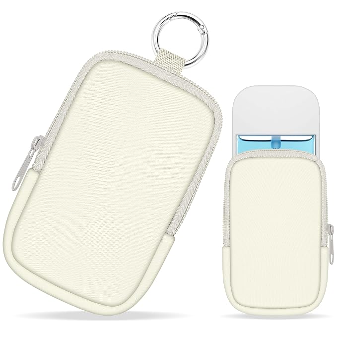 Hand Sanitizer Holder, White Spray Case Zippered Pouch | Keychain, Travel Size, Cute Fashion Accessory with Snap Hook, for Glow Mist and Power Mist 1FL OZ, Mini Small Pocket Clip on