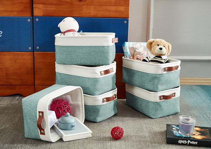 DECOMOMO Small Storage Basket, Closet Storage Bins, Baskets for Organizing Shelves (Teal & White, Small - 6 Pack)