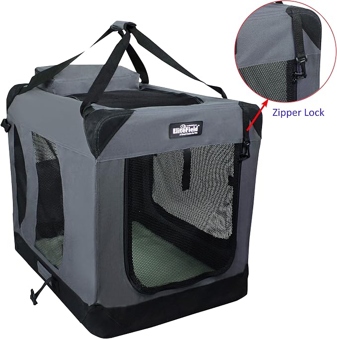 EliteField 3-Door Soft Dog Crate with Bed & Carrying Bag (2-Year Warranty) | 3 Mesh Doors, Steel Frame, Removable & Washable Crate Cover and Bed Cover, Storage Pockets, Indoor/Outdoor, Foldable