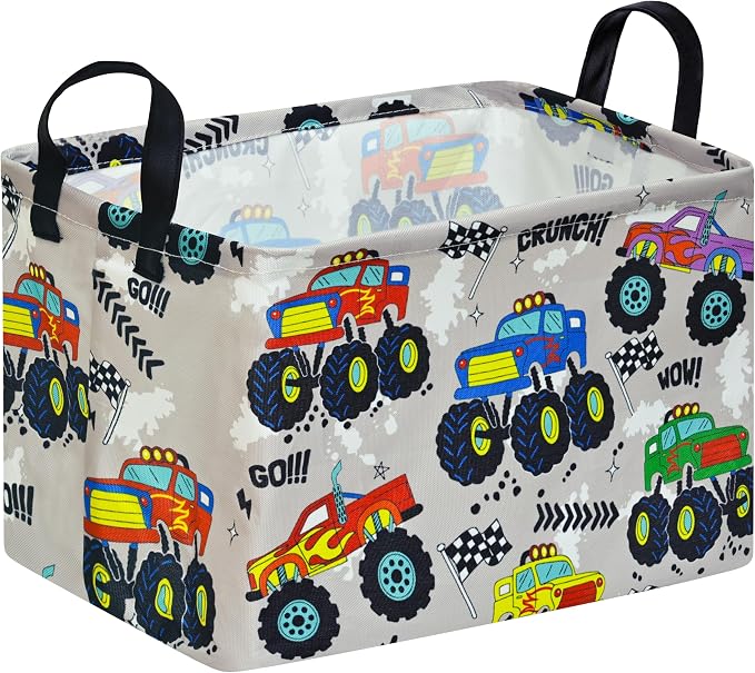 Baby Storage Basket Nursery Box Laundry Hamper Organization Bins for Toys and Clothes with Handles (Grey Car)