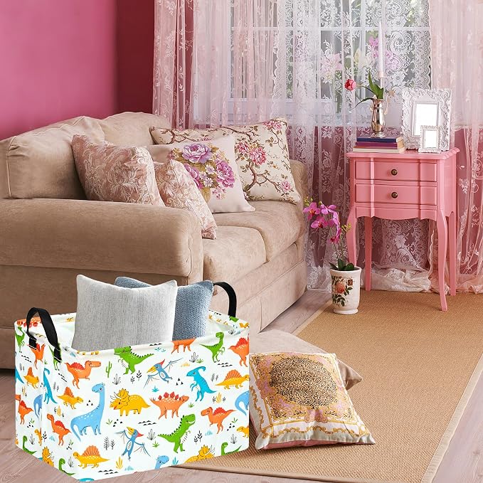 Dinosaur Patter Gift Storage Basket Rectangle Storage Organizer for Nursery Hamper Home Bedroom Laundry Hamper Shelf Baskets.