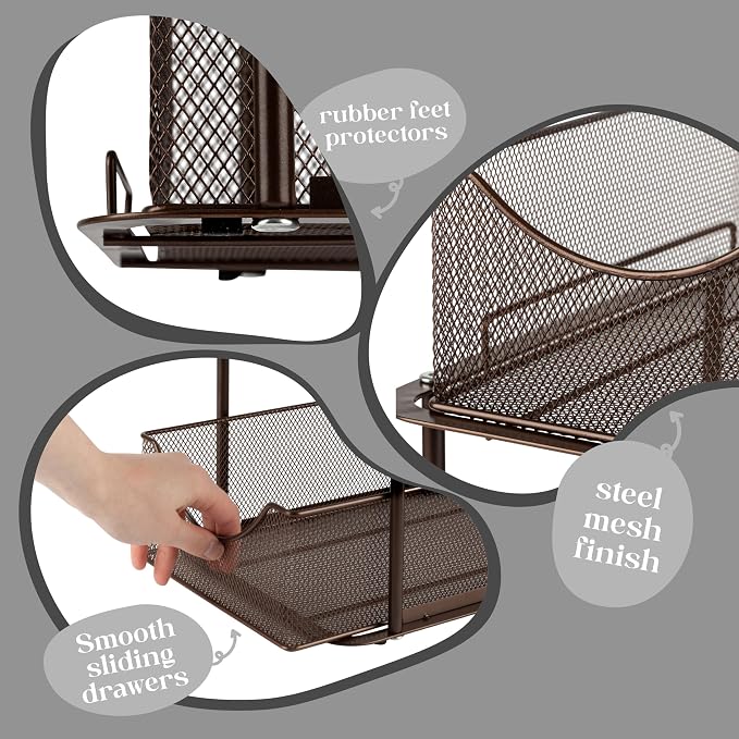 Sorbus Pull-Out Under Sink Organizer, Mesh Construction (Bronze, 2 Pack) | Two-tier metal organization with strong steel and sliding drawers for bathrooms, kitchens, cabinets, closets and pantries.