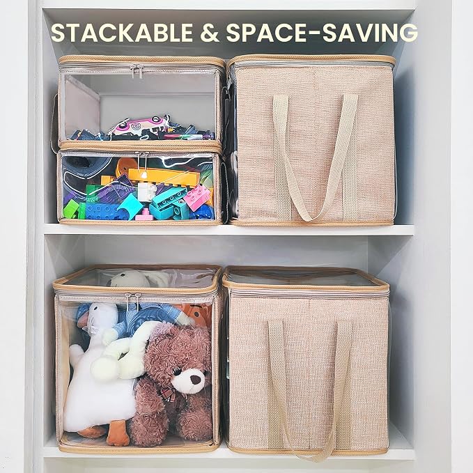 holay 2 Pack Clear Storage Cubes with Lids, 12 Inch Toy Organizer Bins | Transparent lid & sides; reinforced carry handles; folds flat; holds toys, clothes, books; fits cube shelves