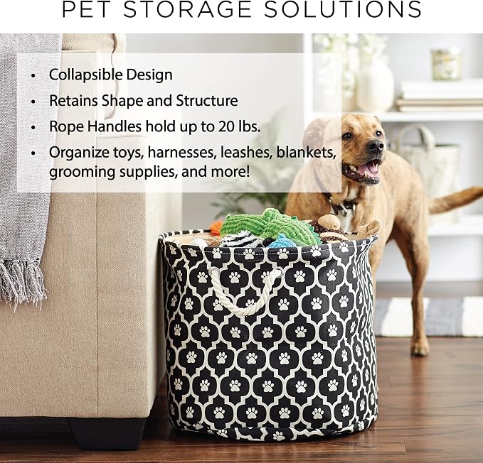 Bone Dry Pet Storage Collection Lattice Paw Print, Nautical Blue, Small Round