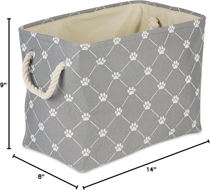 Bone Dry Pet Storage Collection Paw and Bone Print, Small Rectangle, 14x8x9, Gray