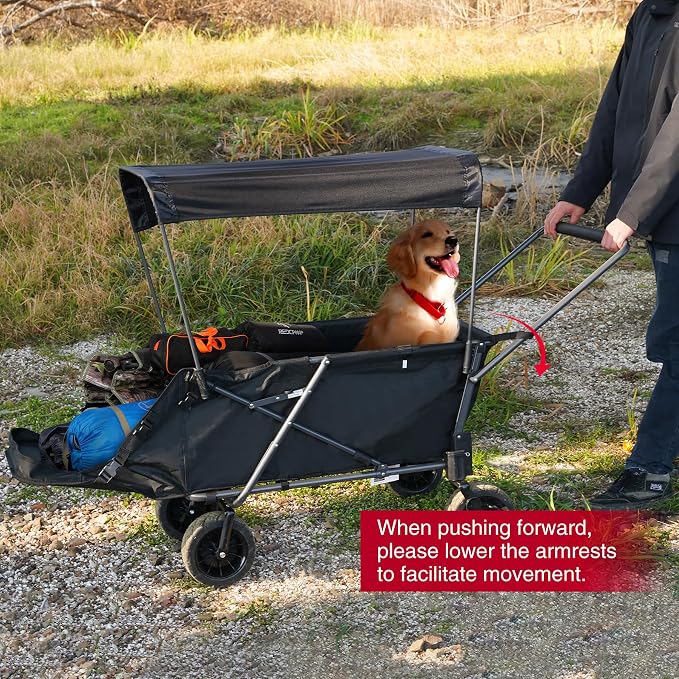 REDCAMP Folding Dog Wagon Cart with Removable Canopy, 220L Dog Stroller | Large Collapsible Utility Cart with Tailgate & All-Terrain Wheels for Sports Shopping Pet