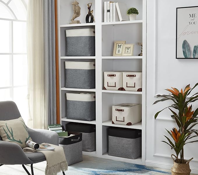 DECOMOMO Extra Large Storage Baskets, 54.5L Fabric Storage Bins 3 Pack | XXXL Storage Baskets for Shelves, Linen Closet Organizers (Slate Grey & White,17" x 13" x 15" )