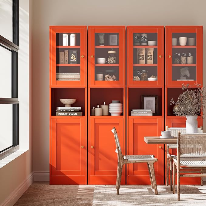 67"H Tall Narrow Bathroom Storage Cabinet, Metal Cabinet, Orange Floor Cabinet,Skinny Storage Cabinets with 4 Adjustable Shelves,Slim Tall Floor Cabinet,Thin Bathroom Storage Cabinet for Living Room