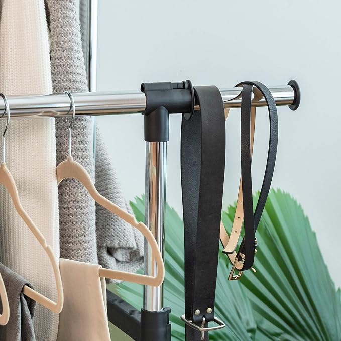 IRIS USA Portable Double-Rod Height Adjustable Clothes Rack with Extendable Bar and Lockable Wheels, Rolling Garment, Double Rod Wardrobe Rack, Easy Assemble, for Clothes, Belts, Shoes, and Bags | Adjustable hanging space for garments, accessories, and...