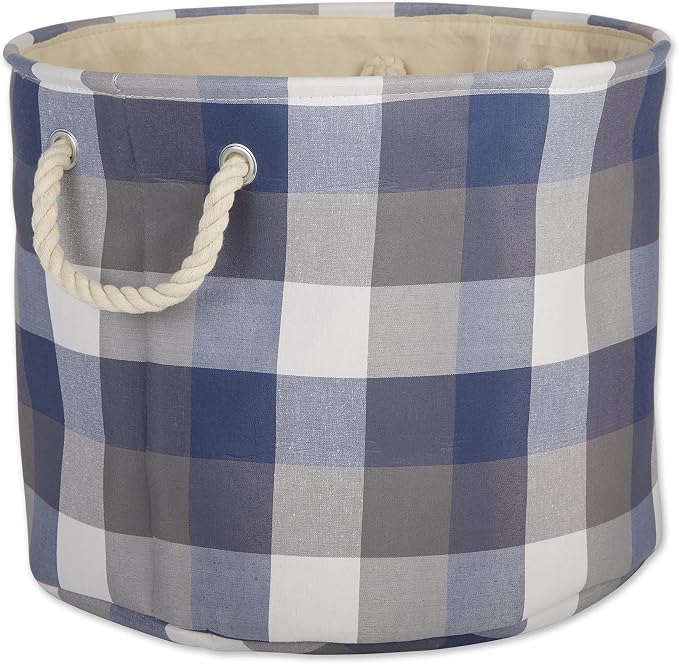 DII Buffalo Check Storage Bin, Large Round, 16x16x15, Tri Color Blue