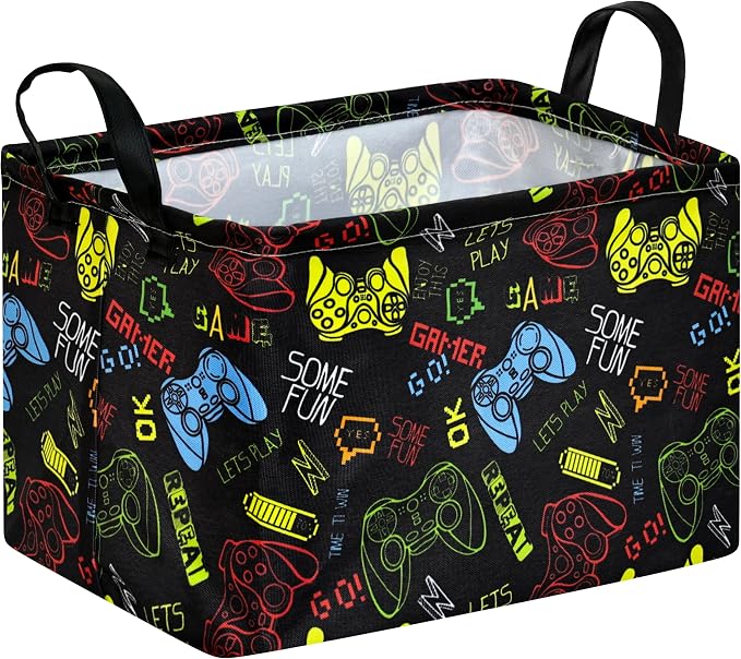 Baby Storage Basket Nursery Box Laundry Hamper Organization Bins for Toys and Clothes with Handles (Handle Game)