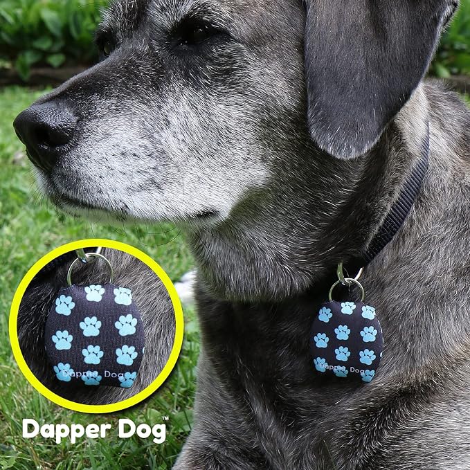 Dapper Dog - Dog Tag Silencer with Tag Ring (Blue Paw Prints)