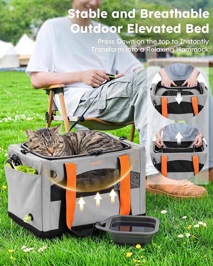 Pecute Cat Carrier,Top Expandable Dog Crate for Travel, Grey