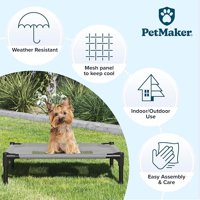 Elevated Dog Bed - 24.5x18.5-Inch Portable Pet Bed with Non-Slip Feet - Indoor/Outdoor Dog Cot or Puppy Bed for Pets up to 25lbs by PETMAKER (Gray)