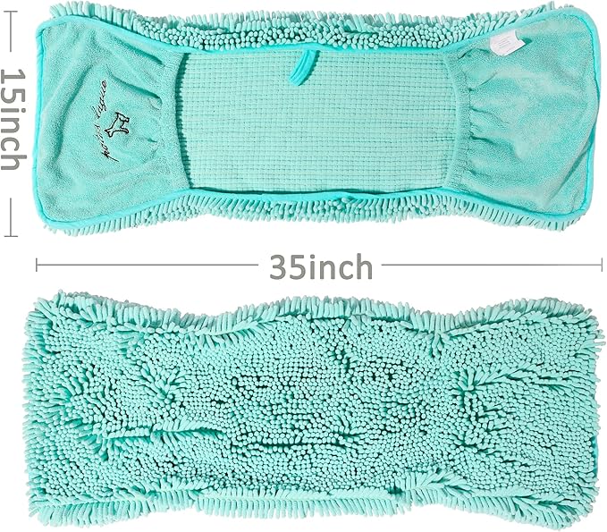 Patas Lague 2 Pack Absorbent Dog Towel for Drying Dogs Large, 35''x15'' Extra Large Microfiber Quick Drying Pet Bath Towel with Hand Pockets, Machine Washable Pet Shammy Grey Aqua