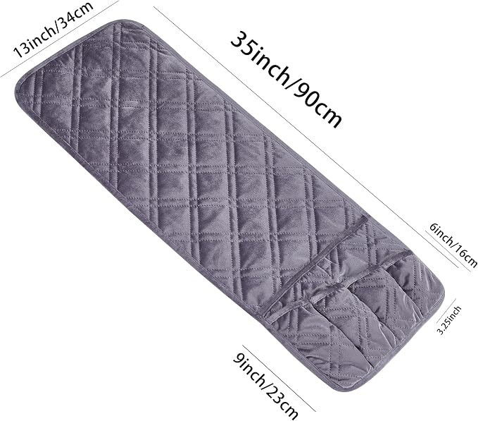 Brilliant Sunshine Grey Velvet Couch Armrest Cover, 35"×13" | Washable Magazine Holder, Armrest Organizer & Caddy on Sofa, Recliner, Armchair, Storage for Remote Controls, Phone, iPad