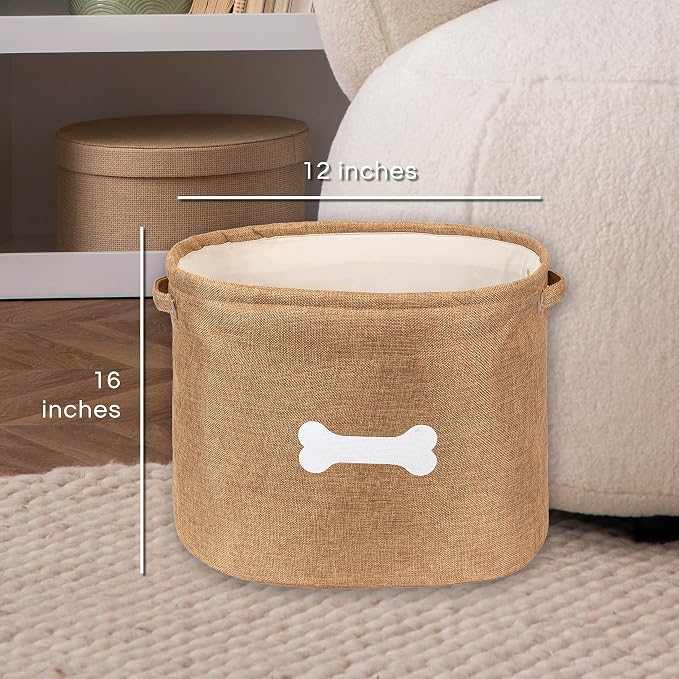 Park Life Designs Dog Toy Basket - Stylish Basket for Dog Toys, Storage Solution for Pets Including Cats, Puppies, and Kittens | Capri, Tan, White Bone