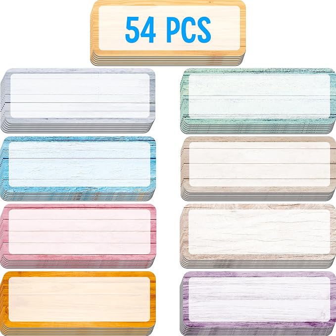 Magnetic Colorful Labels, 54 PCS Dry Erase Reusable Neon Name Tag Stickers in 9 Designs for Whiteboards Locker Fridge School Office Home (Each Measures 3.2" x 1.2")