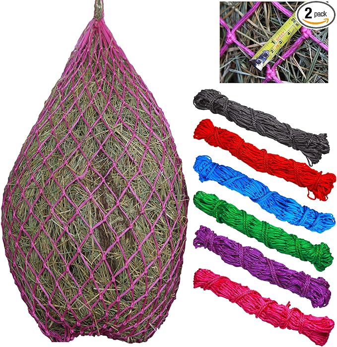 T TEKE 2 pcs Classic Slow hay Feeder hay nets, 40" Length with 2" Holes, Horse Supplies hay Bags for Horses, Goat Feed